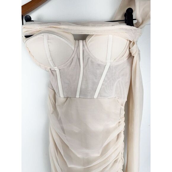 Oh Polly Size 0 Unique Long Sleeve Ruched Bodycon Mini Corset Dress - Picture 3 of 7